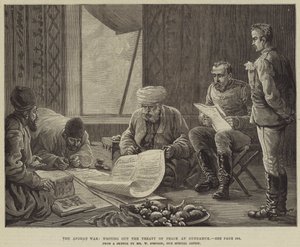La Guerra Afgana, redactando el Tratado de Paz en Gundamuk de William Crimea Simpson